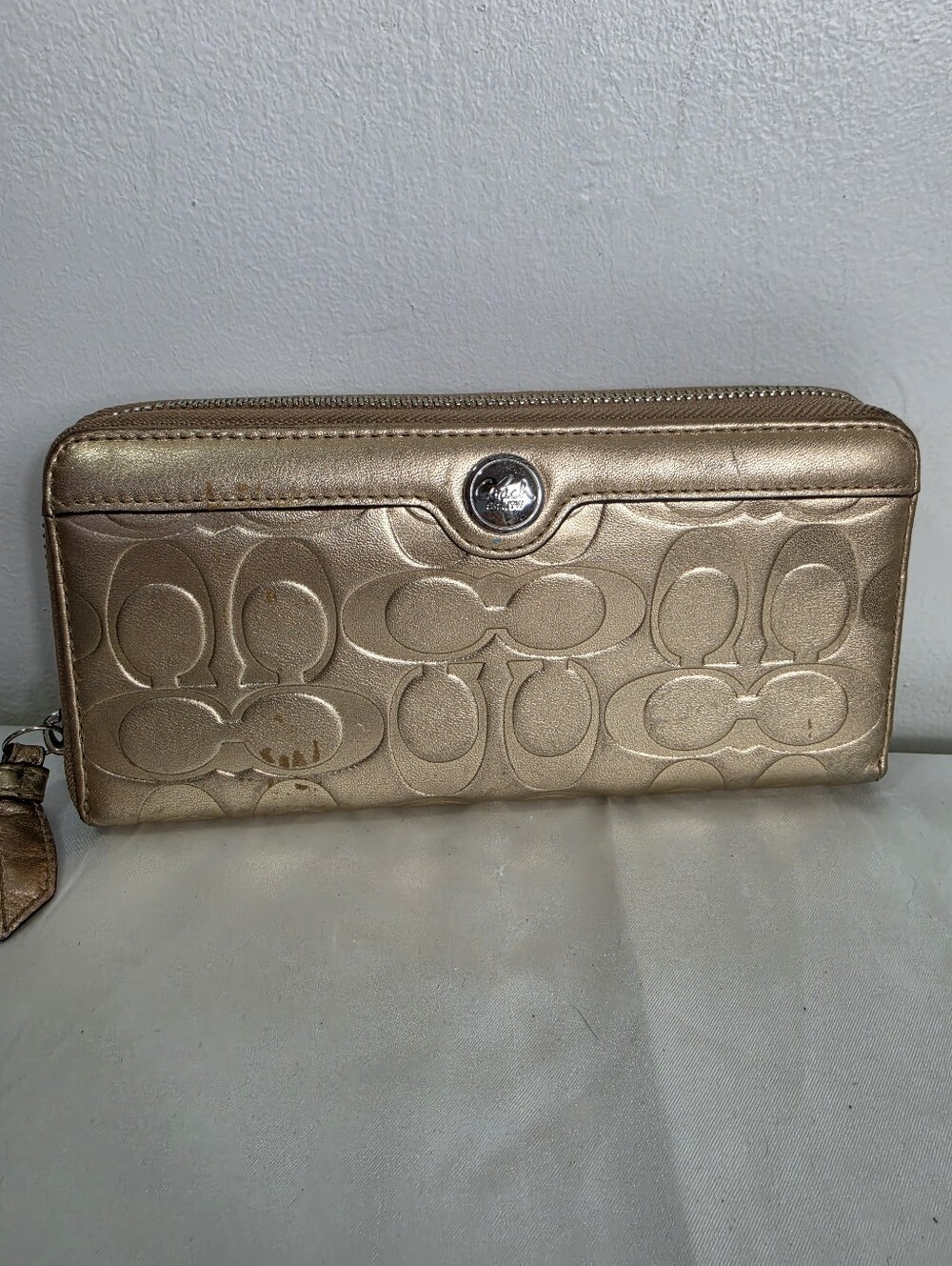 Coach Metallic Gold Signature Zip Wallet